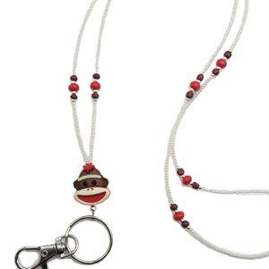 Cute Monkey, Beaded Lanyard for Women, Badge, ID Holder, Keychain